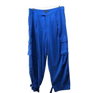 Eloquii Ankle Tie Cargo Pants Womens 16 Royal Blue Pleated Front High Rise